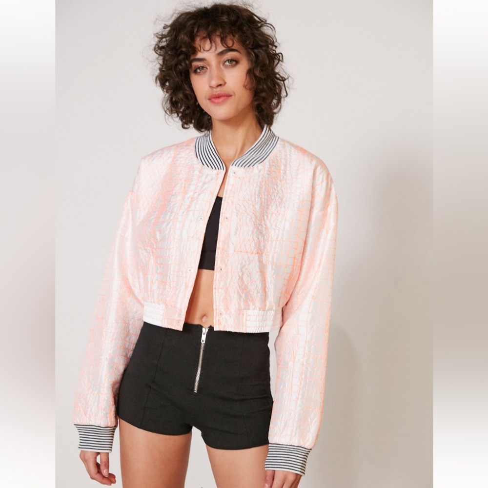 Without Walls Katey Embroidered Parachute Cropped Bomber Jacket